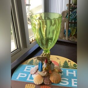 Charming Gnome "It's 5 O'Clock Somewhere" Yellow Wine Glass with Seashell Base